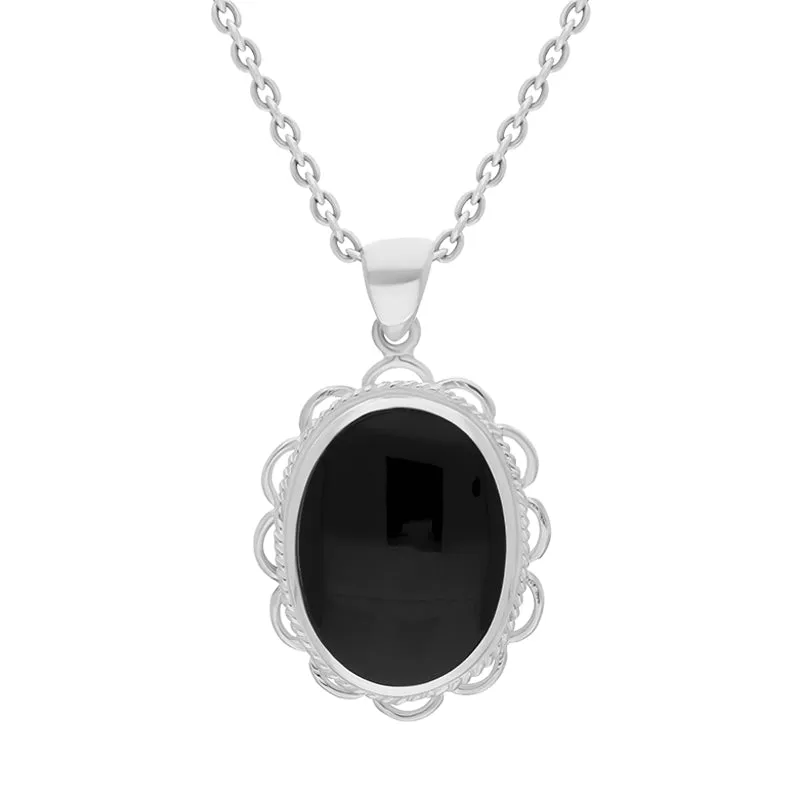 Sterling Silver Whitby Jet Oval Rope Frill Necklace sold by Jura Watches