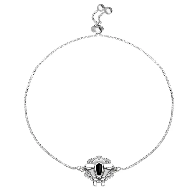 Sterling Silver Whitby Jet Sheep Adjustable Bracelet sold by Jura Watches