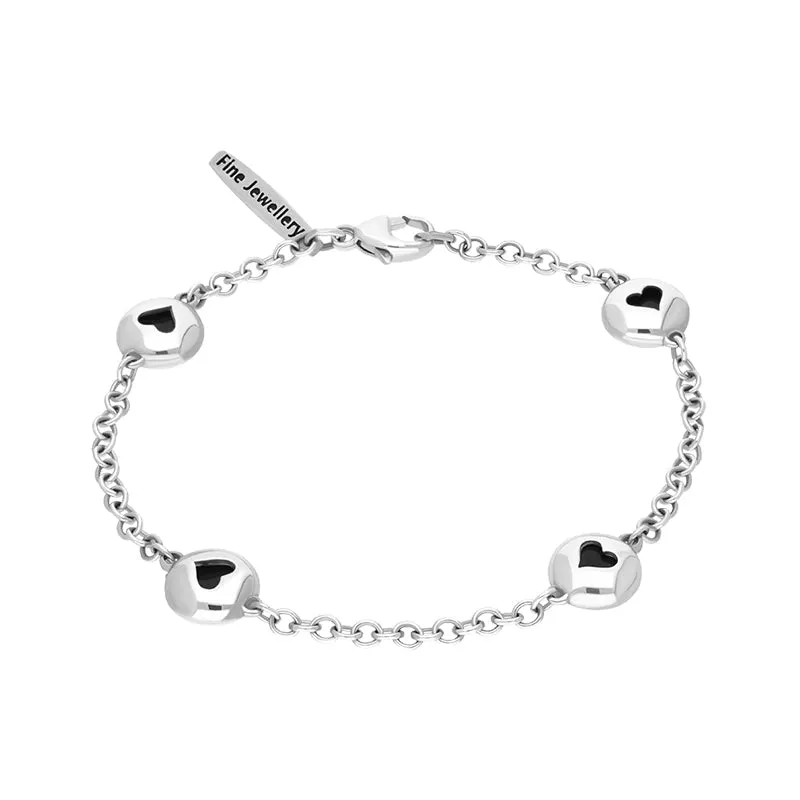 Sterling Silver Whitby Jet Oval Heart Detail Four Stone Bracelet sold by Jura Watches product image thumbnail 2