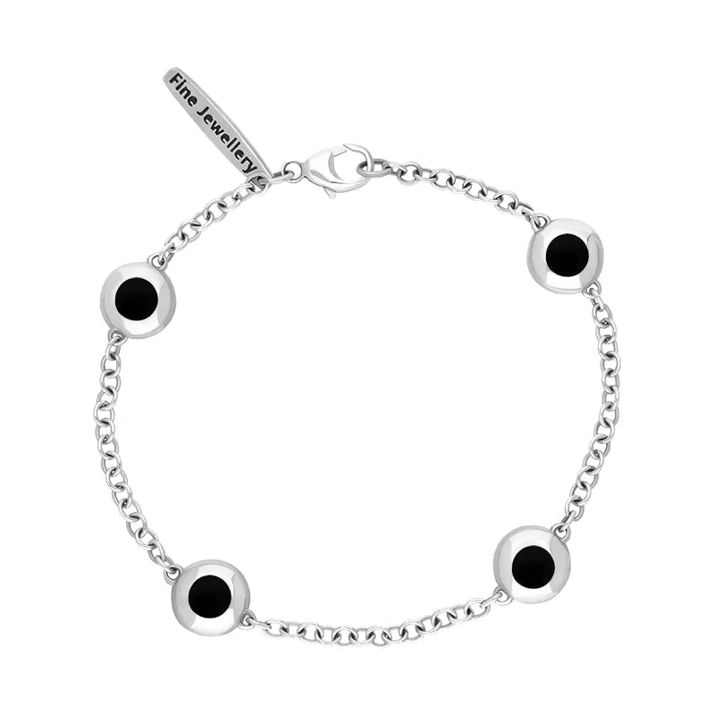 Sterling Silver Whitby Jet Oval Heart Detail Four Stone Bracelet sold by Jura Watches product image thumbnail 3