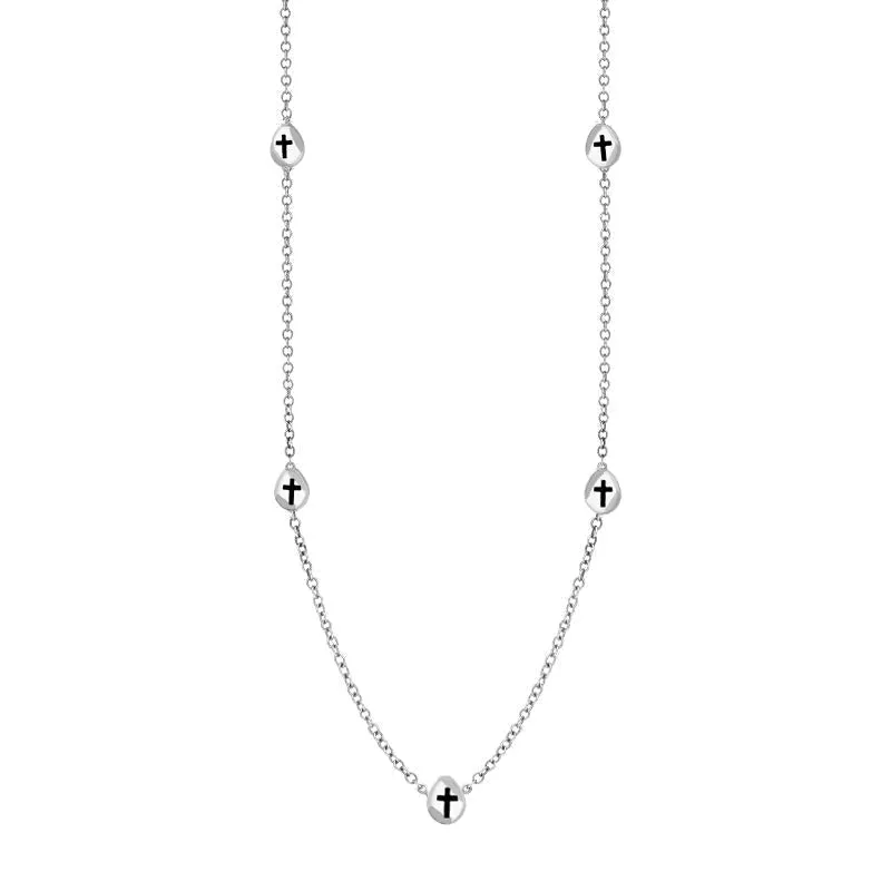 Sterling Silver Whitby Jet Cross Link Disc Chain Necklace sold by Jura Watches