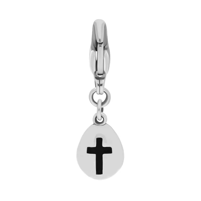 Sterling Silver Whitby Jet Pear Shaped Cross Clip Charm sold by Jura Watches