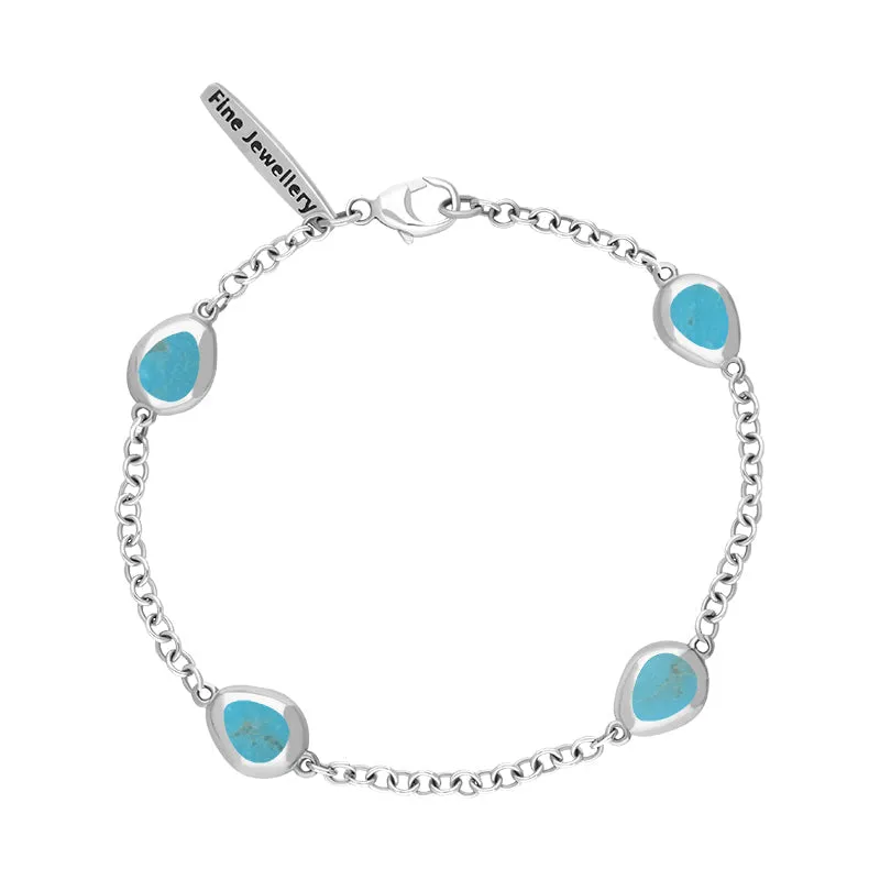 Sterling Silver Turquoise Oval Fleur De Lis Detail Four Stone Bracelet sold by Jura Watches product image thumbnail 2