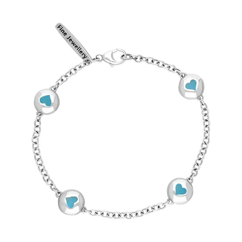 Sterling Silver Turquoise Oval Heart Detail Four Stone Bracelet sold by Jura Watches