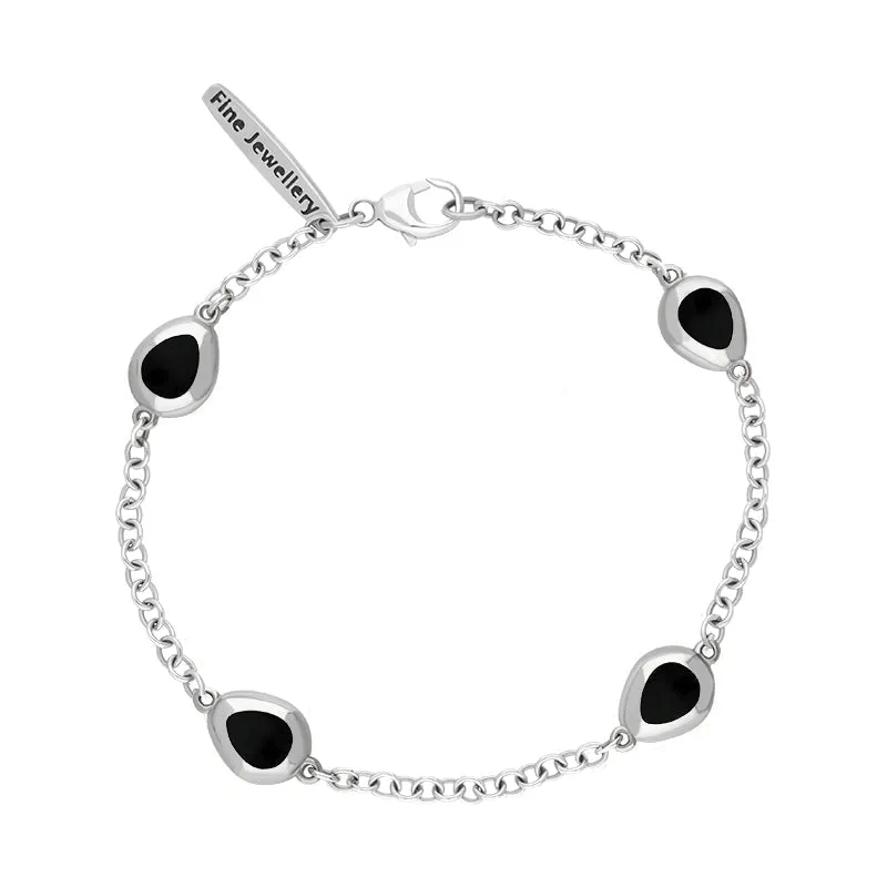 9ct White Gold Whitby Jet Oval Cross Detail Four Stone Bracelet sold by Jura Watches product image thumbnail 2