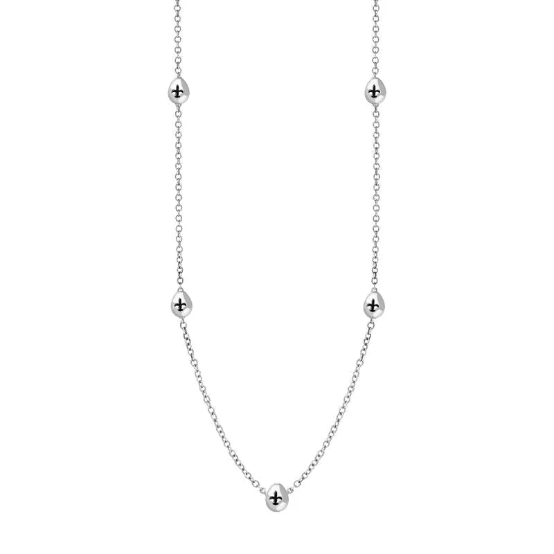 9ct White Gold Whitby Jet Fleur De Lis Link Disc Chain Necklace sold by Jura Watches