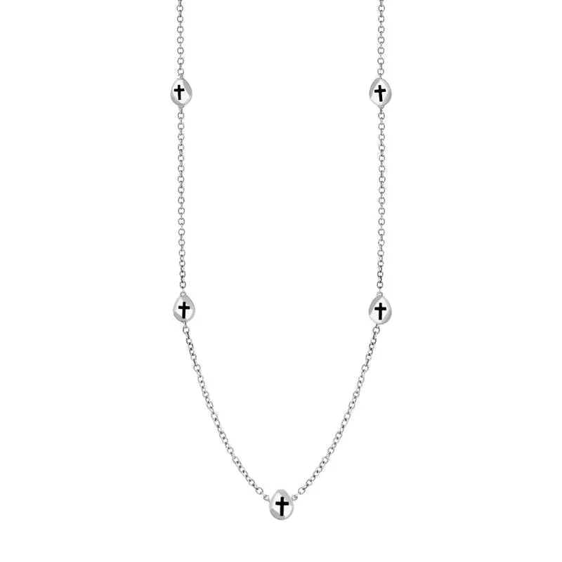 9ct White Gold Whitby Jet Cross Link Disc Chain Necklace sold by Jura Watches