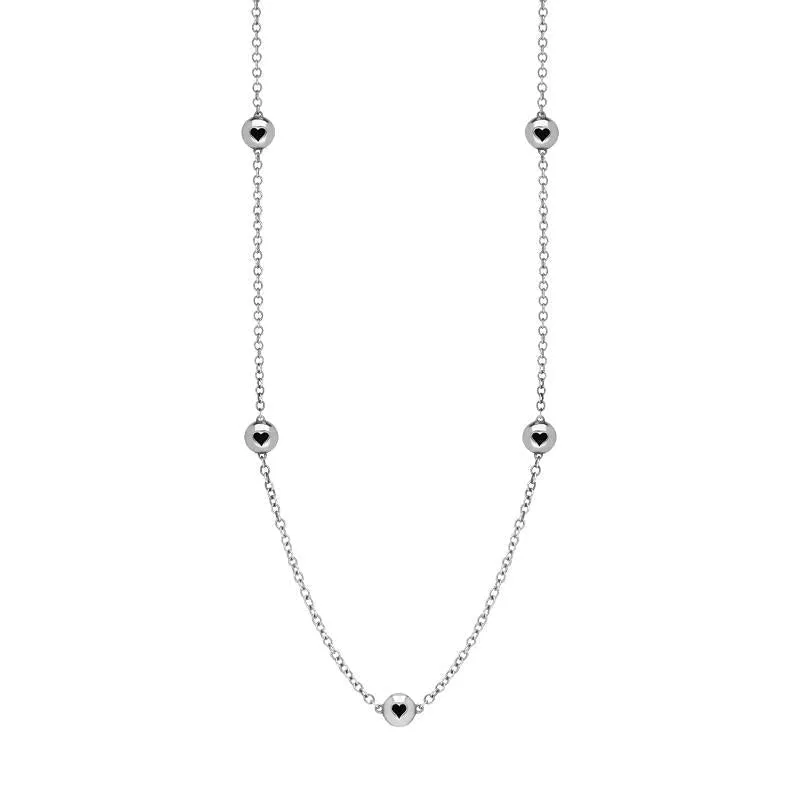 9ct White Gold Whitby Jet Heart Link Disc Chain Necklace sold by Jura Watches