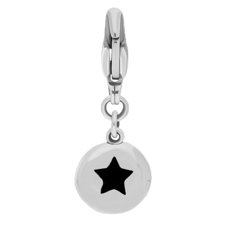 9ct White Gold Whitby Jet Round Shaped Star Clip Charm sold by Jura Watches