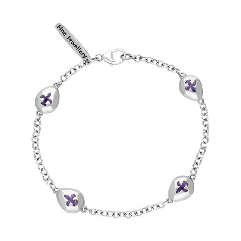 9ct White Gold Blue John Oval Fleur De Lis Detail Four Stone Bracelet sold by Jura Watches