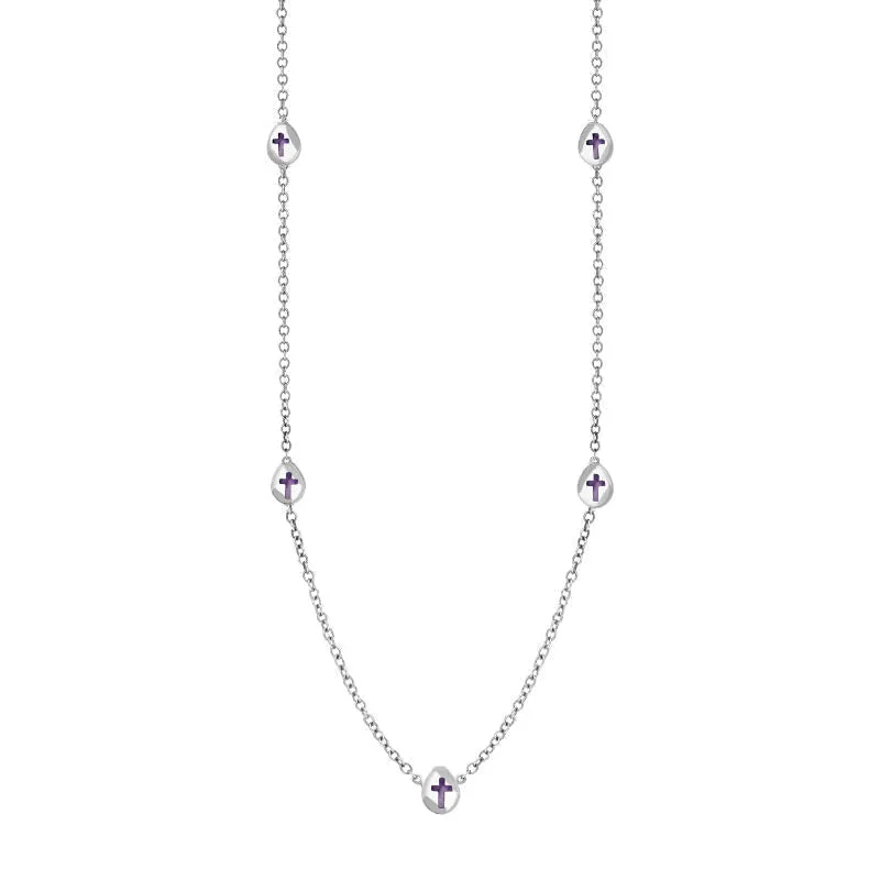 9ct White Gold Blue John Cross Link Disc Chain Necklace sold by Jura Watches