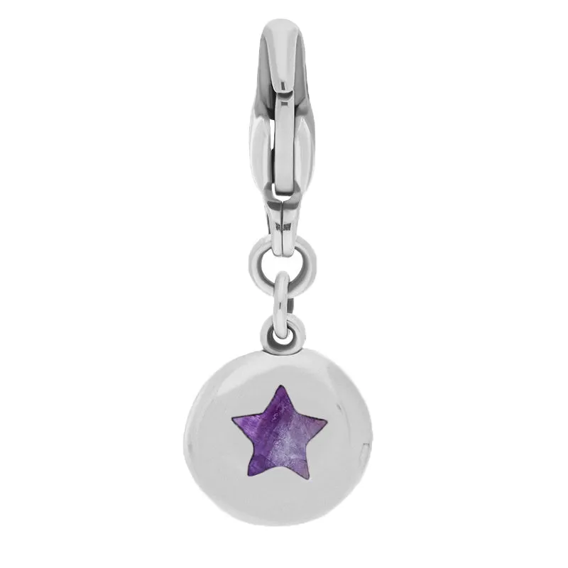 9ct White Gold Blue John Round Shaped Star Clip Charm sold by Jura Watches