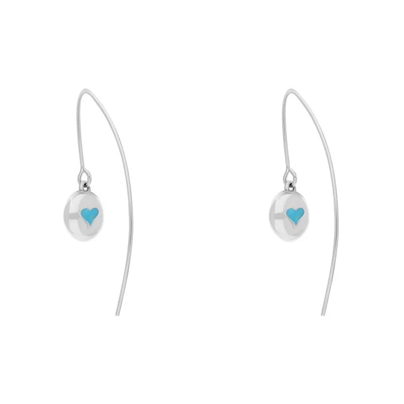 9ct White Gold Turquoise Heart Disc Drop Earrings sold by Jura Watches