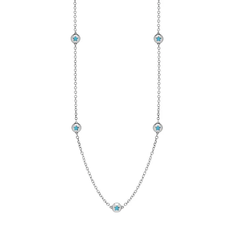 9ct White Gold Turquoise Star Link Disc Chain Necklace sold by Jura Watches