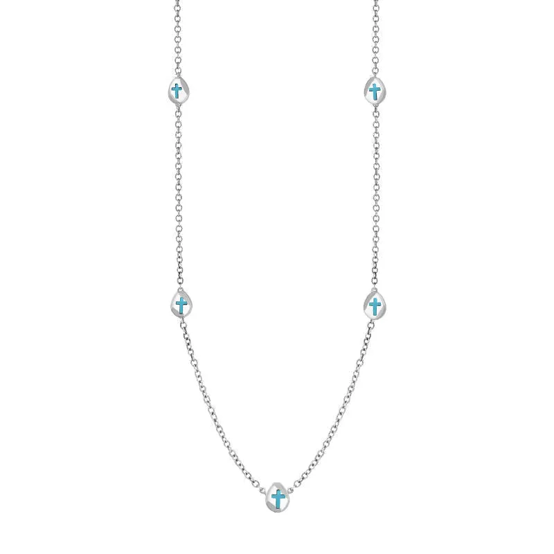 9ct White Gold Turquoise Cross Link Disc Chain Necklace sold by Jura Watches