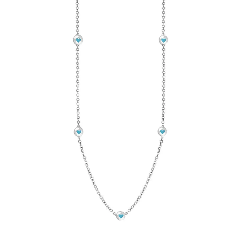 9ct White Gold Turquoise Heart Link Disc Chain Necklace sold by Jura Watches