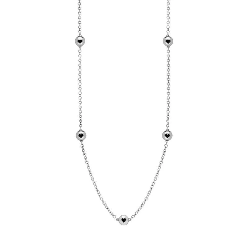 18ct White Gold Whitby Jet Heart Link Disc Chain Necklace sold by Jura Watches
