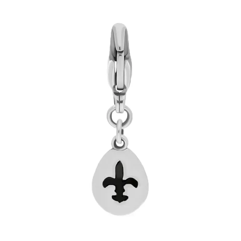 18ct White Gold Whitby Jet Pear Shaped Fleur De Lis Clip Charm sold by Jura Watches