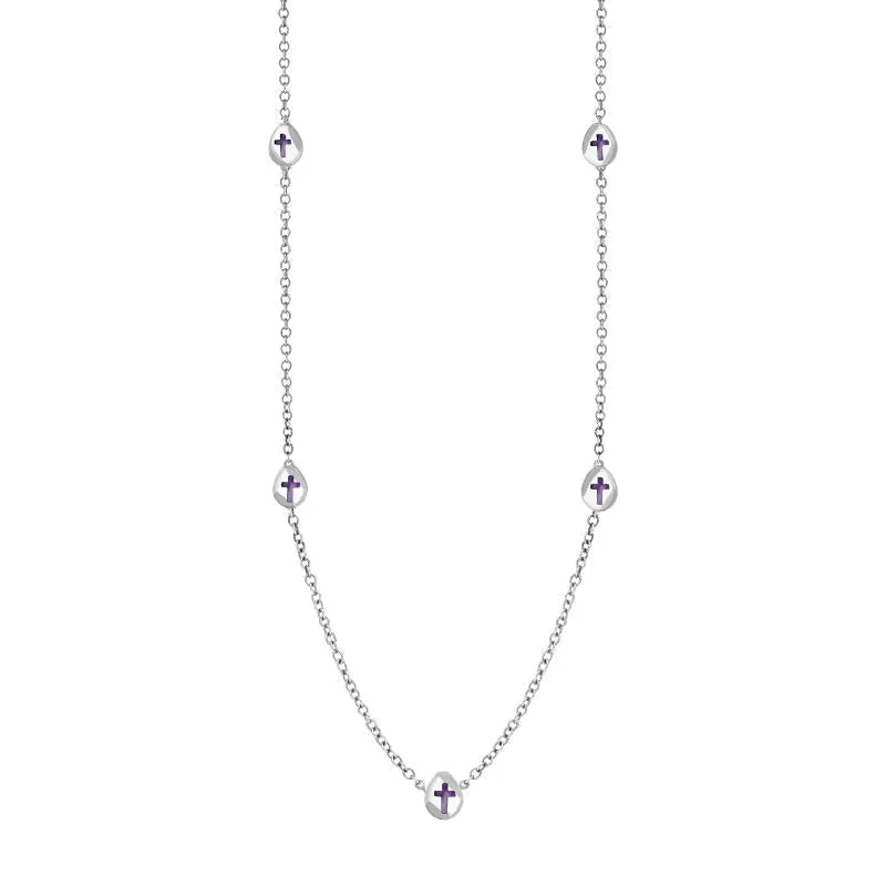 18ct White Gold Blue John Cross Link Disc Chain Necklace sold by Jura Watches