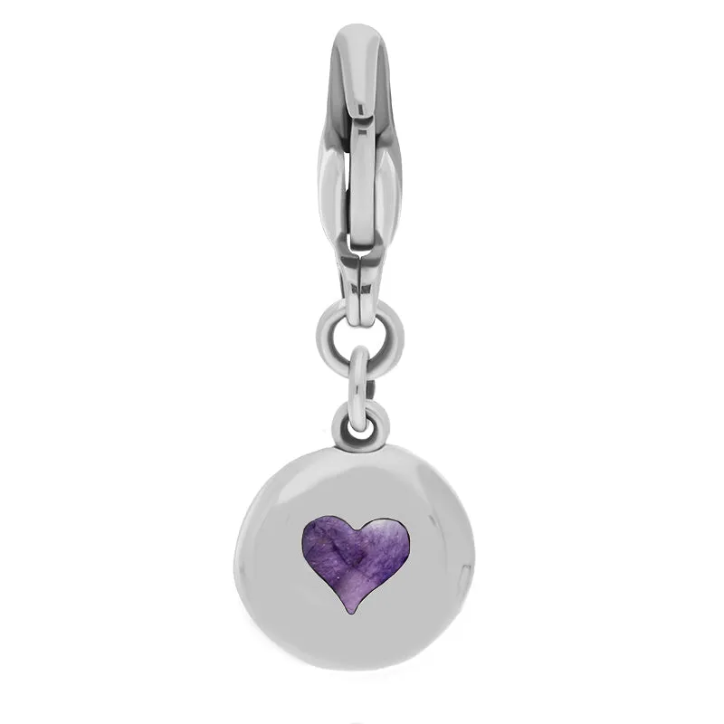 18ct White Gold Blue John Round Shaped Heart Clip Charm sold by Jura Watches
