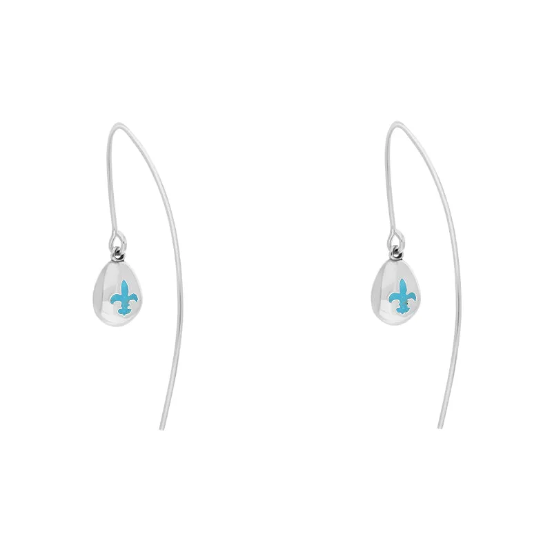 18ct White Gold Turquoise Fleur De Lis Disc Drop Earrings sold by Jura Watches