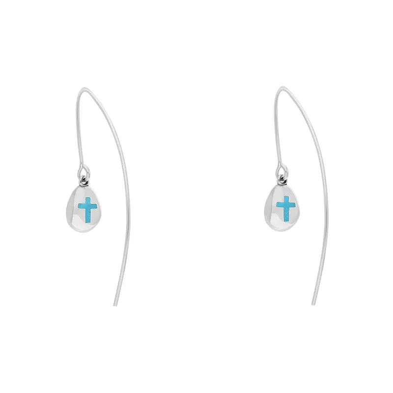 18ct White Gold Turquoise Cross Disc Drop Earrings sold by Jura Watches