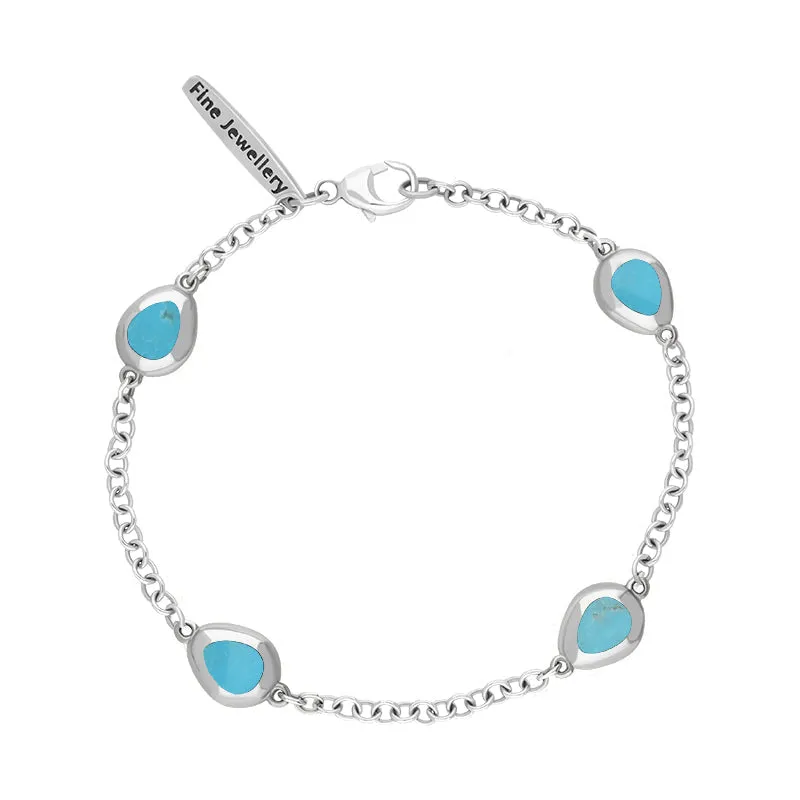 18ct White Gold Turquoise Oval Fleur De Lis Detail Four Stone Bracelet sold by Jura Watches product image thumbnail 2