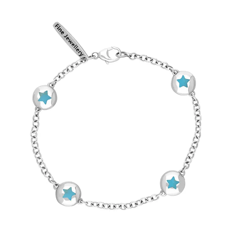 18ct White Gold Turquoise Oval Star Detail Four Stone Bracelet sold by Jura Watches