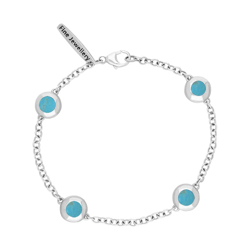 18ct White Gold Turquoise Oval Heart Detail Four Stone Bracelet sold by Jura Watches product image thumbnail 2