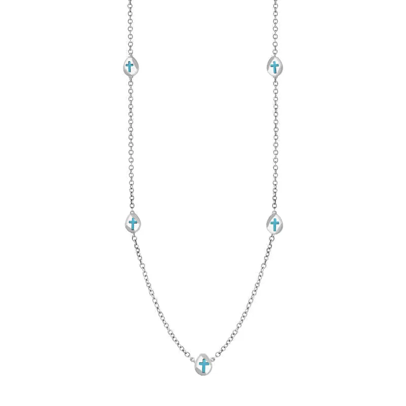 18ct White Gold Turquoise Cross Link Disc Chain Necklace sold by Jura Watches