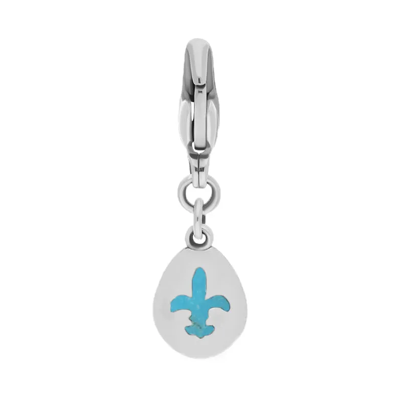 18ct White Gold Turquoise Pear Shaped Fleur De Lis Clip Charm sold by Jura Watches