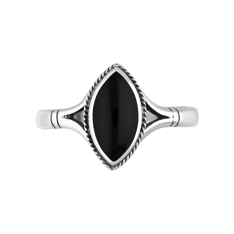 Sterling Silver Whitby Jet Marquise Shaped Rope Detail Ring sold by Jura Watches product image thumbnail 2