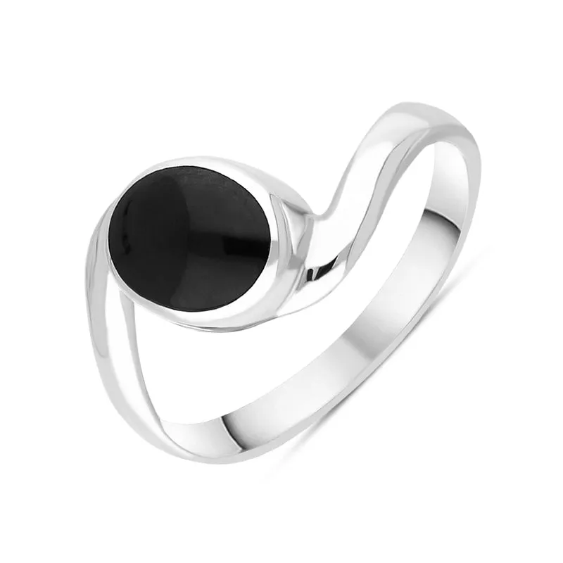 Sterling Silver Whitby Jet Twist Shank Oval Ring sold by Jura Watches