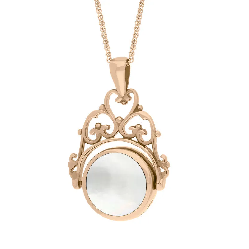 9ct Rose Gold Blue John Mother Of Pearl Double Sided Round Swivel Fob Necklace sold by Jura Watches product image thumbnail 3