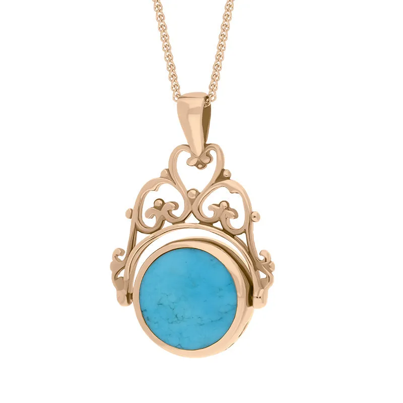 9ct Rose Gold Whitby Jet Turquoise Double Sided Round Swivel Fob Necklace sold by Jura Watches product image thumbnail 3