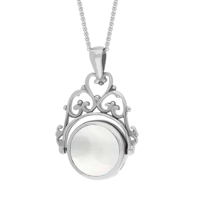 9ct White Gold Blue John Mother Of Pearl Double Sided Round Swivel Fob Necklace sold by Jura Watches product image thumbnail 3