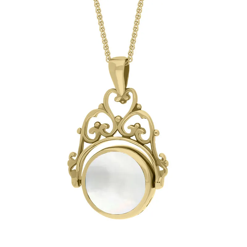 18ct Yellow Gold Blue John Mother Of Pearl Double Sided Round Swivel Fob Necklace sold by Jura Watches product image thumbnail 3