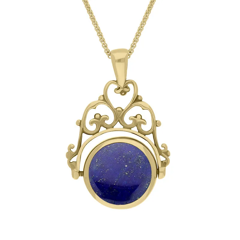 18ct Yellow Gold Whitby Jet Lapis Lazuli Double Sided Round Swivel Fob Necklace sold by Jura Watches
