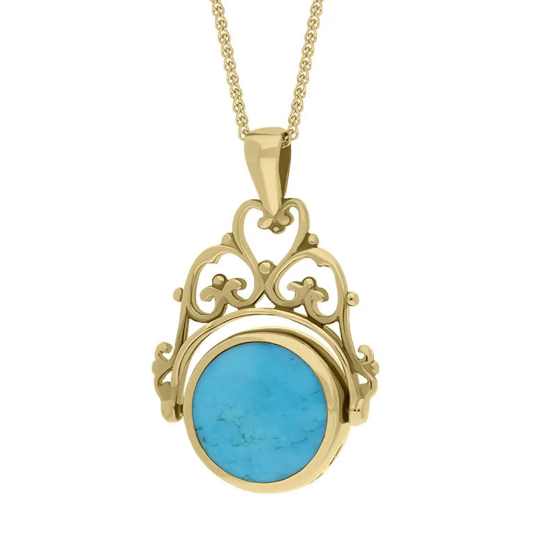 18ct Yellow Gold Whitby Jet Turquoise Double Sided Round Swivel Fob Necklace sold by Jura Watches product image thumbnail 3
