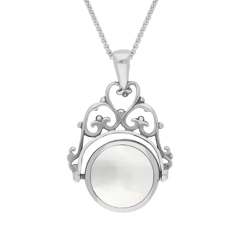 Sterling Silver Blue John Mother Of Pearl Double Sided Round Swivel Fob Necklace sold by Jura Watches