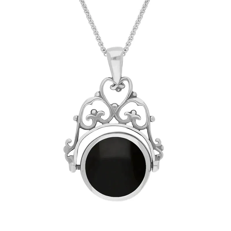 Sterling Silver Blue John Whitby Jet Double Sided Round Swivel Fob Necklace sold by Jura Watches product image thumbnail 2