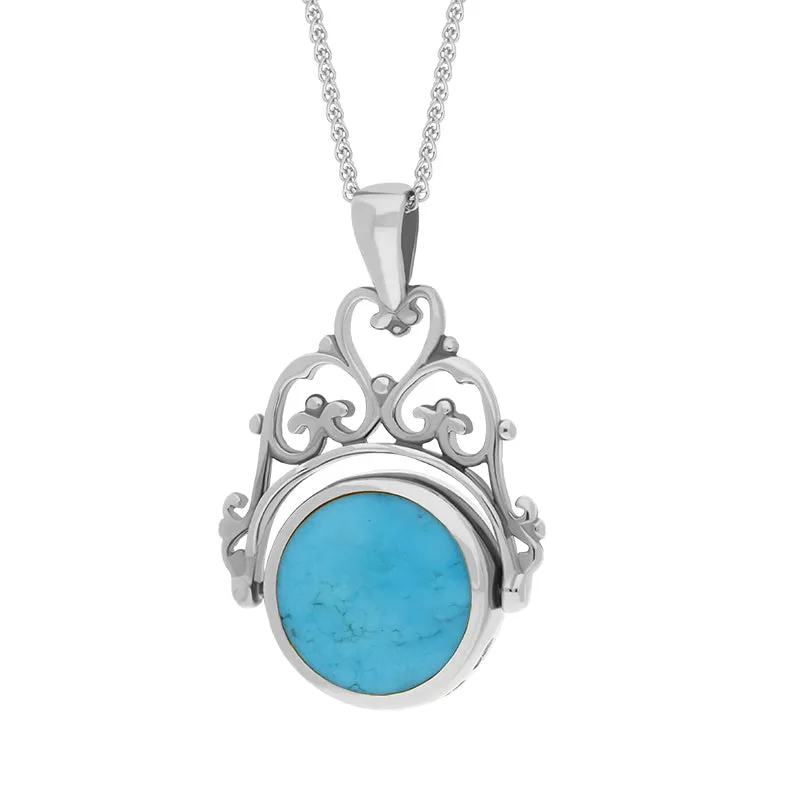 Sterling Silver Whitby Jet Turquoise Double Sided Round Swivel Fob Necklace sold by Jura Watches product image thumbnail 3