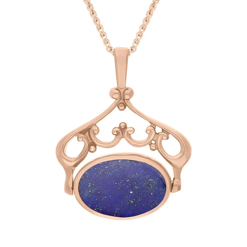 9ct Rose Gold Whitby Jet Lapis Lazuli Double Sided Oval Swivel Fob Necklace sold by Jura Watches