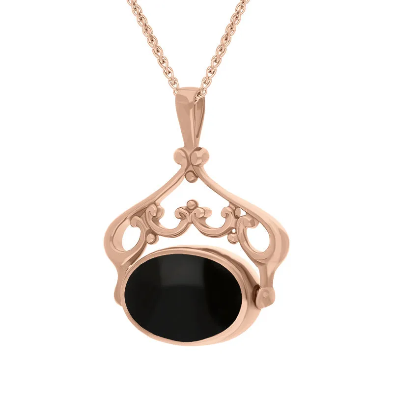 9ct Rose Gold Whitby Jet Mother Of Pearl Double Sided Oval Swivel Fob Necklace sold by Jura Watches product image thumbnail 3