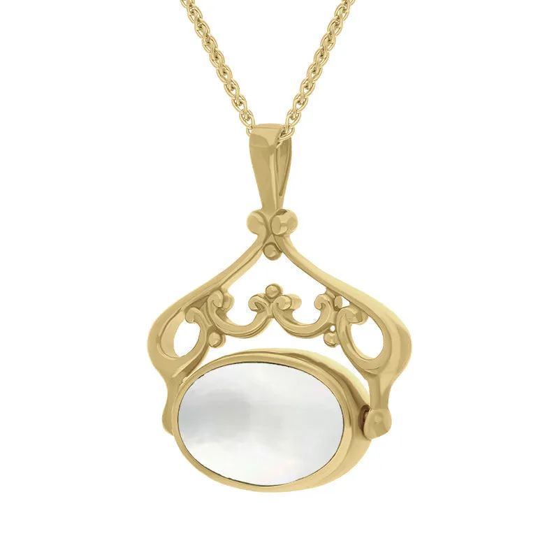18ct Yellow Gold Blue John Mother Of Pearl Double Sided Oval Swivel Fob Necklace sold by Jura Watches product image thumbnail 3