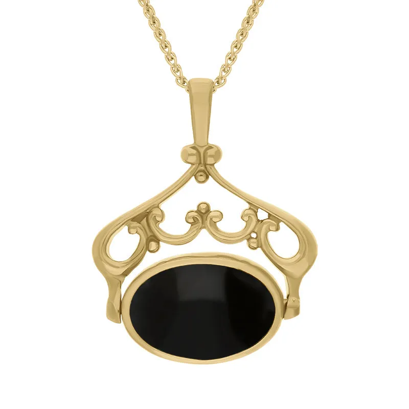 9ct Yellow Gold Blue John Whitby Jet Double Sided Oval Swivel Fob Necklace sold by Jura Watches