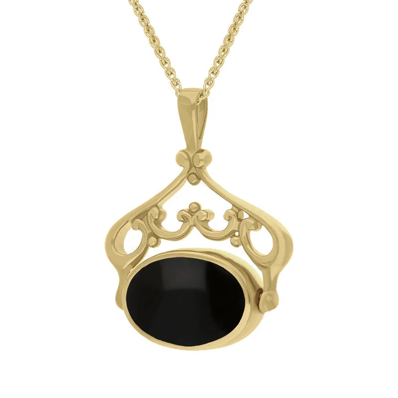 9ct Yellow Gold Whitby Jet Lapis Lazuli Double Sided Oval Swivel Fob Necklace sold by Jura Watches product image thumbnail 3