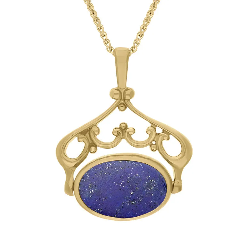 9ct Yellow Gold Whitby Jet Lapis Lazuli Double Sided Oval Swivel Fob Necklace sold by Jura Watches