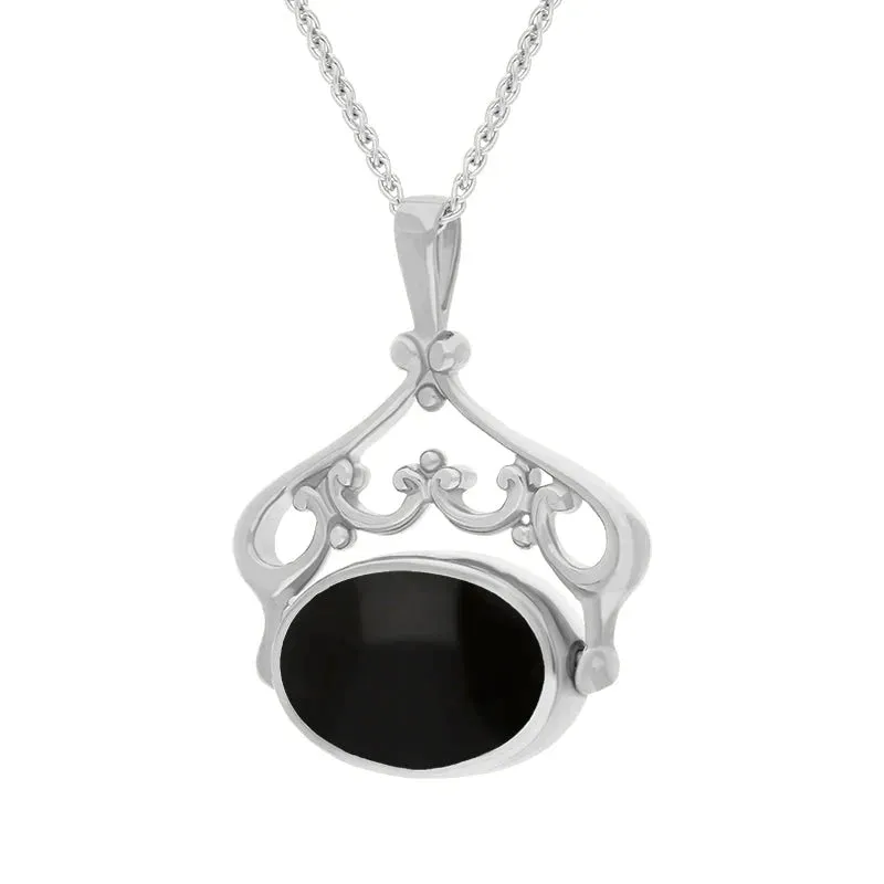 Sterling Silver Blue John Whitby Jet Double Sided Oval Swivel Fob Necklace sold by Jura Watches product image thumbnail 3
