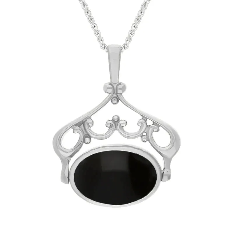 Sterling Silver Blue John Whitby Jet Double Sided Oval Swivel Fob Necklace sold by Jura Watches
